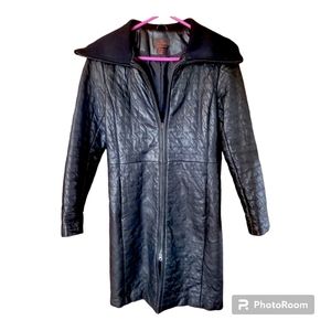 Vintage Danier Womens Genuine ITALIAN Leather Coat Long Jacket Stitch Design XS